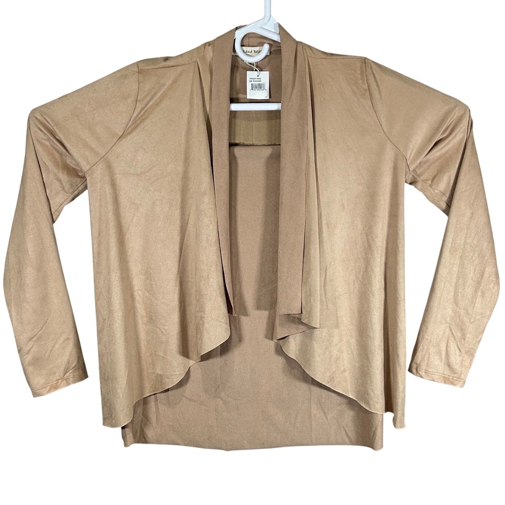 Above and Beyond Tan Faux Suede Draped Open Front Cardigan Size Medium New